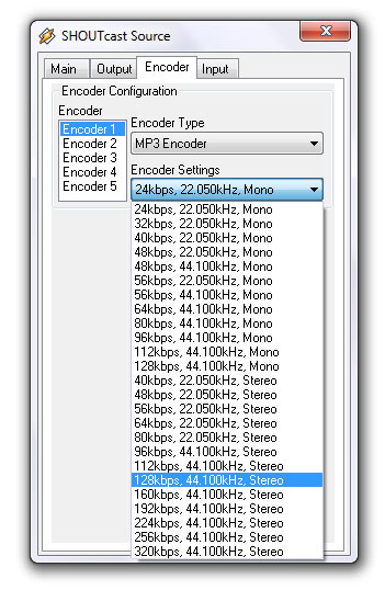 Shoutcast source - Encoder