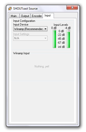 Shoutcast source - Input, Winamp