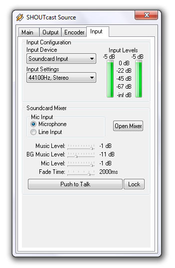 Shoutcast source - Input, Soundcard Input